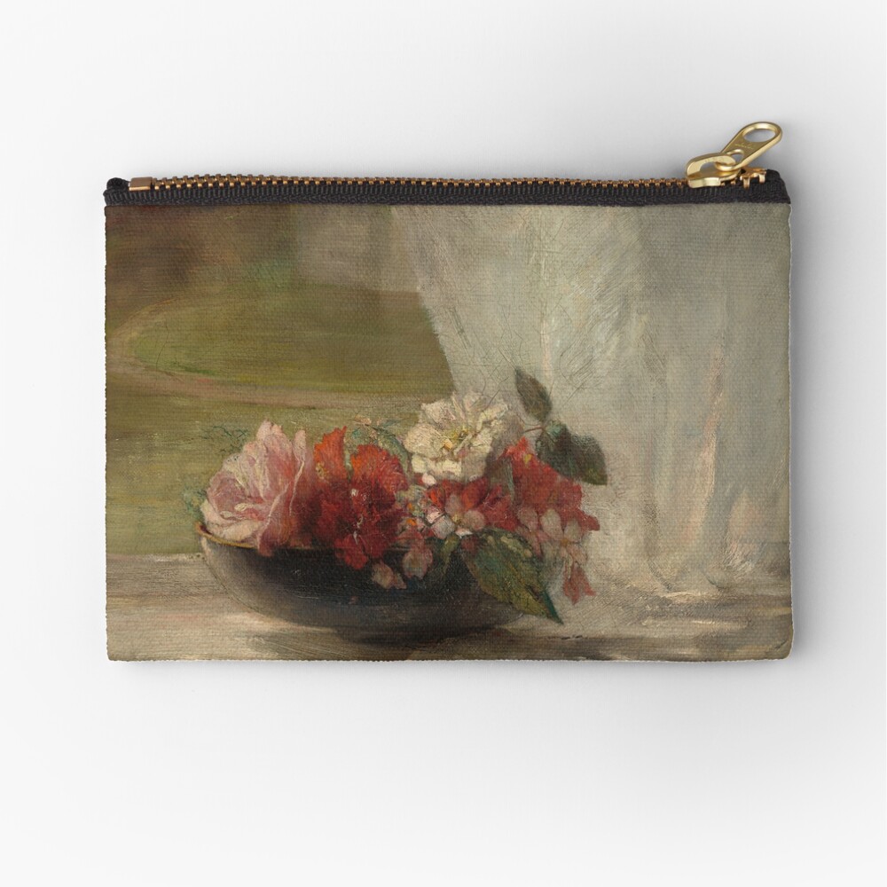 Flowers on a Window Ledge Oil Painting by John La Farge Zipper Pouch