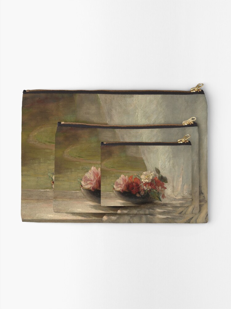 Alternate view of Flowers on a Window Ledge Oil Painting by John La Farge Zipper Pouch
