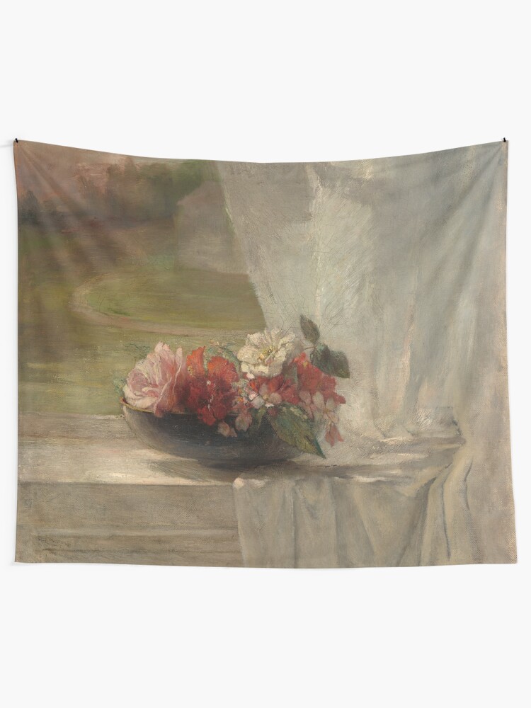 Alternate view of Flowers on a Window Ledge Oil Painting by John La Farge Tapestry