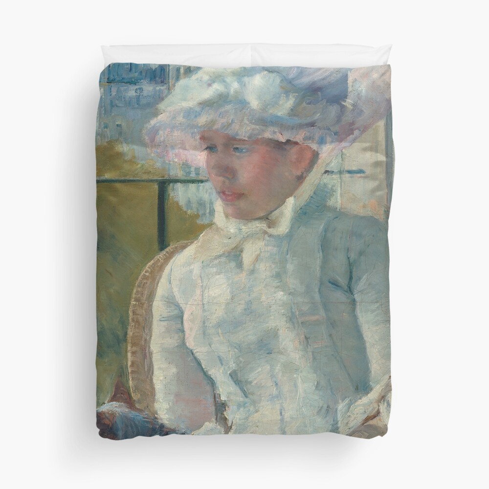 Young Girl at a Window With Dog Oil Painting by Mary Stevenson Cassatt Duvet Cover
