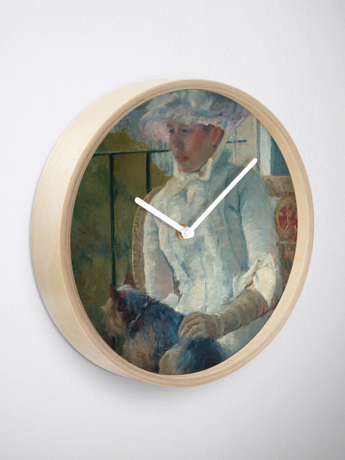 Alternate view of Young Girl at a Window With Dog Oil Painting by Mary Stevenson Cassatt Clock