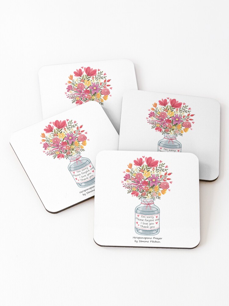 Thumbnail 1 of 5, Coasters (Set of 4), Ho'oponopono Flower Jar designed and sold by SimoneReikiShop.