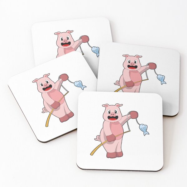 Item preview, Pig at Fishing with Fishing rod & Fish designed and sold by Snabdesign84.