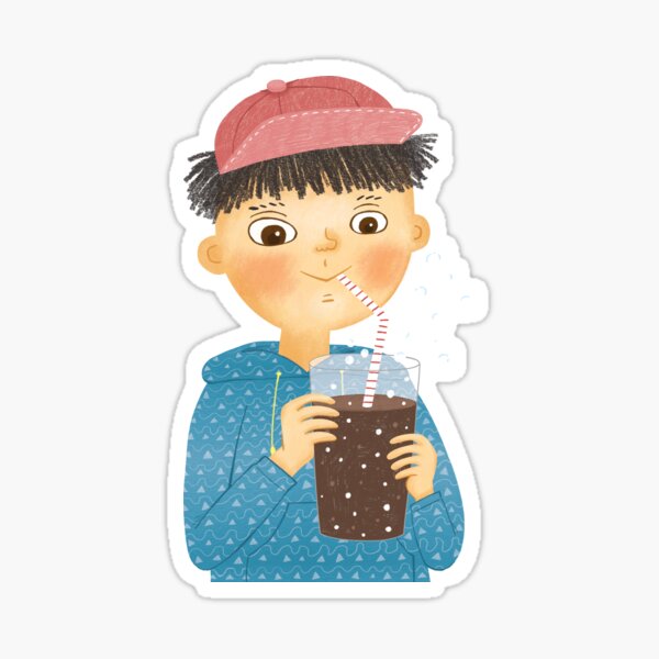 a boy drinking soda Sticker