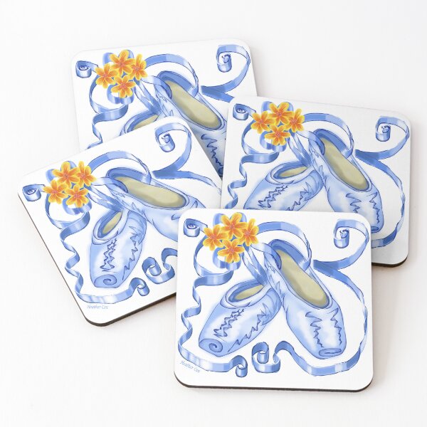 Item preview, Swirly Blue Pointe Shoes With Orange Flowers designed and sold by Heather Cox.