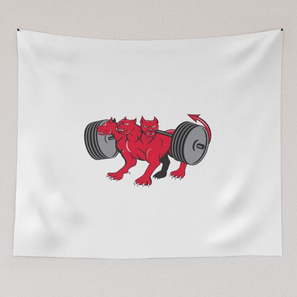 Item preview, Cerberus Multi-headed Dog Hellhound Powerlifting Barbell Cartoon designed and sold by patrimonio.