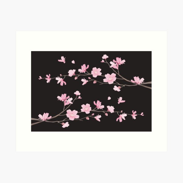 Cherry Blossom - Black Art Print