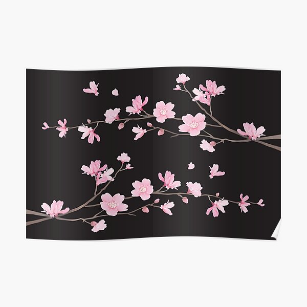 Flor de cerezo - negro Póster