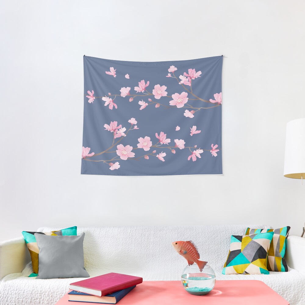Cherry Blossom - Denim Tela decorativa