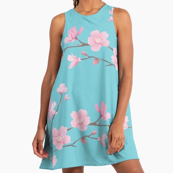 blue dress and fascinator Cherry Blossom Dress Digital Sewing Pattern – Sunflower Seams main image 1