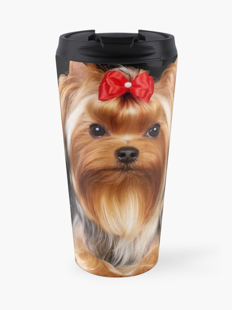 Yorkie With Bow Travel Mug By Photopotam Redbubble