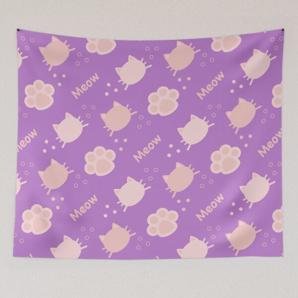 Item preview, Baby Pink Cat Meow in Lilac BG Animal Wall Paper Pattern designed and sold by Moyanana.