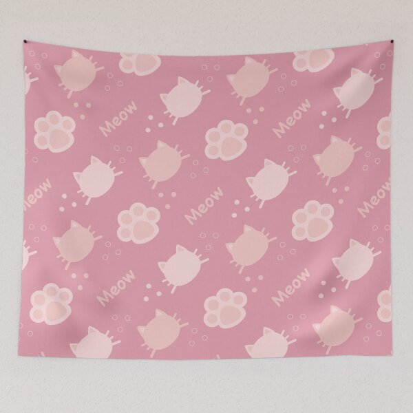 Item preview, Baby Pink Cat Meow in Rose Pink BG Animal Wall Paper Pattern designed and sold by Moyanana.