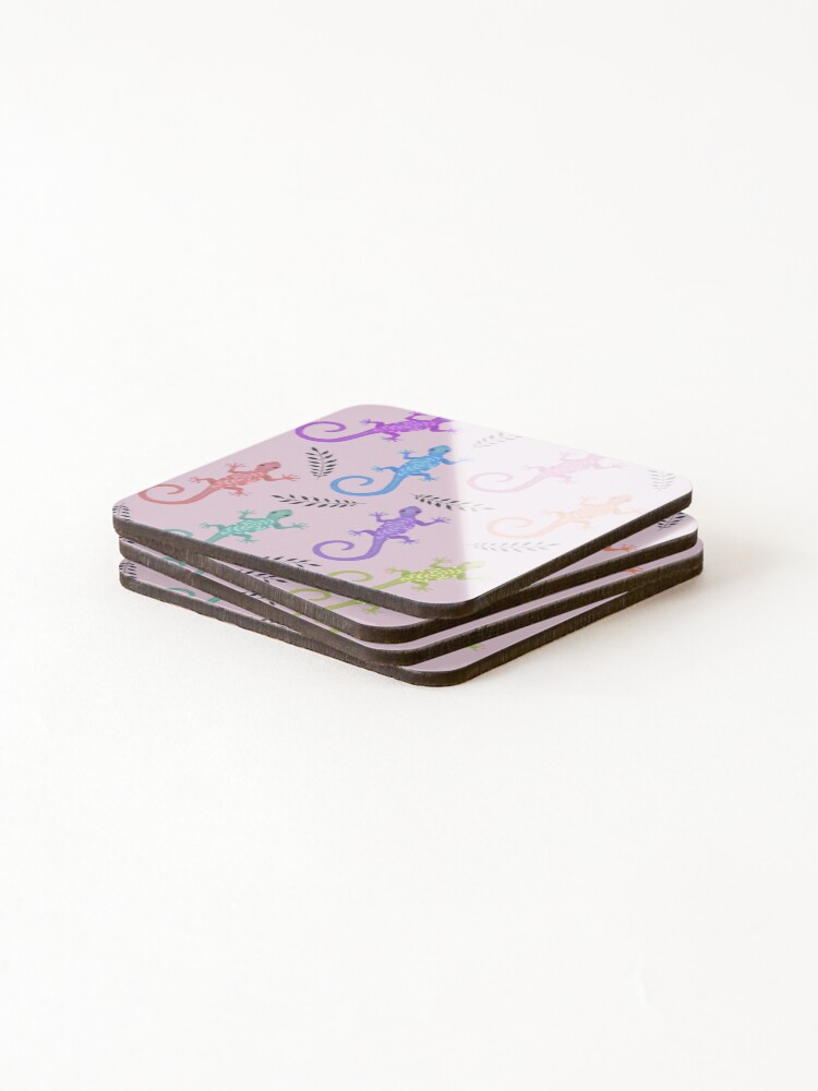 Thumbnail 4 of 5, Coasters (Set of 4), Colorful Gecko Pattern designed and sold by HappyLifeCreate.