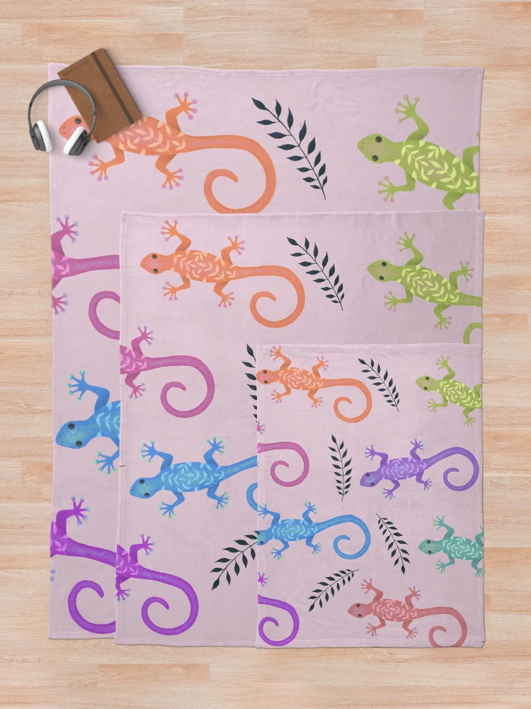 Thumbnail 5 of 6, Throw Blanket, Colorful Gecko Pattern designed and sold by HappyLifeCreate.