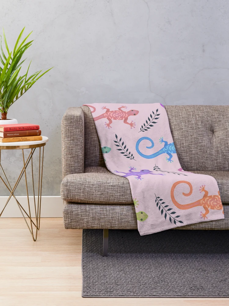 Thumbnail 2 of 6, Throw Blanket, Colorful Gecko Pattern designed and sold by HappyLifeCreate.