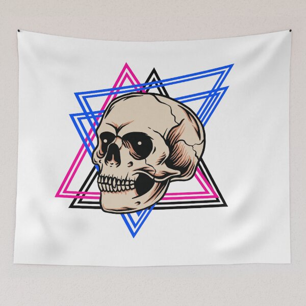 Item preview, Mystical skull in front of triangles cyber horror design designed and sold by ReneMM.