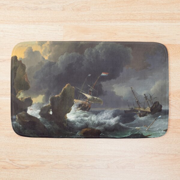 Item preview, Ships in Distress off a Rocky Coast | Ludolf Backhuysen | 1667 Renaissance Ocean Storm Marine Art designed and sold by CJET.