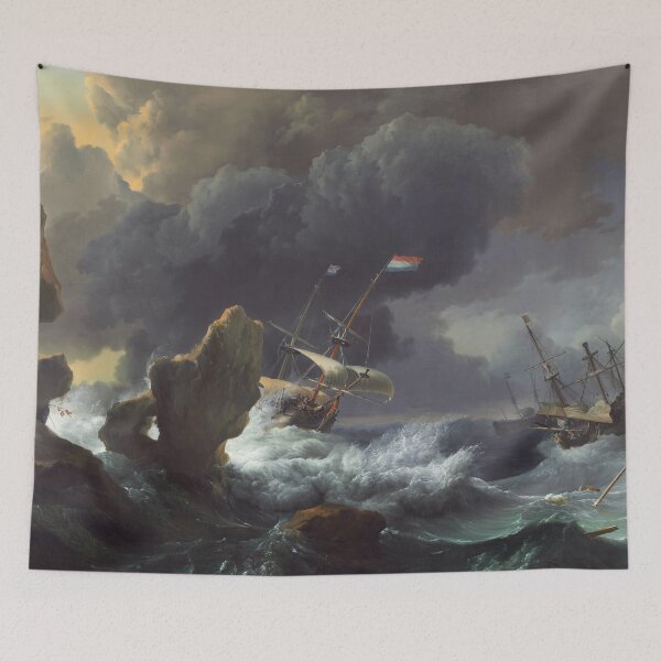 Item preview, Ships in Distress off a Rocky Coast | Ludolf Backhuysen | 1667 Renaissance Ocean Storm Marine Art designed and sold by CJET.