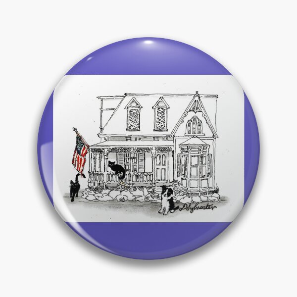 Item preview, Two Cats, A Dog And An American Flag On Their Victorian Two Story Home designed and sold by DonSylvester.