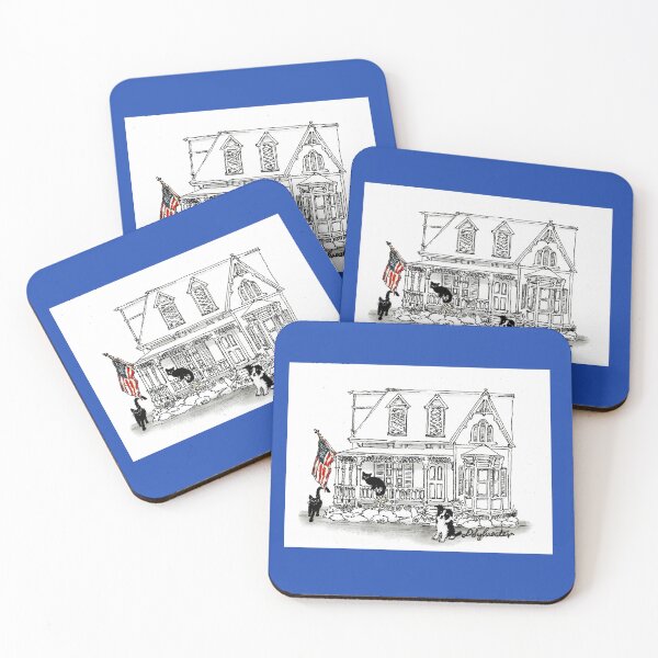 Item preview, Two Cats, A Dog And An American Flag On Their Victorian Two Story Home designed and sold by DonSylvester.