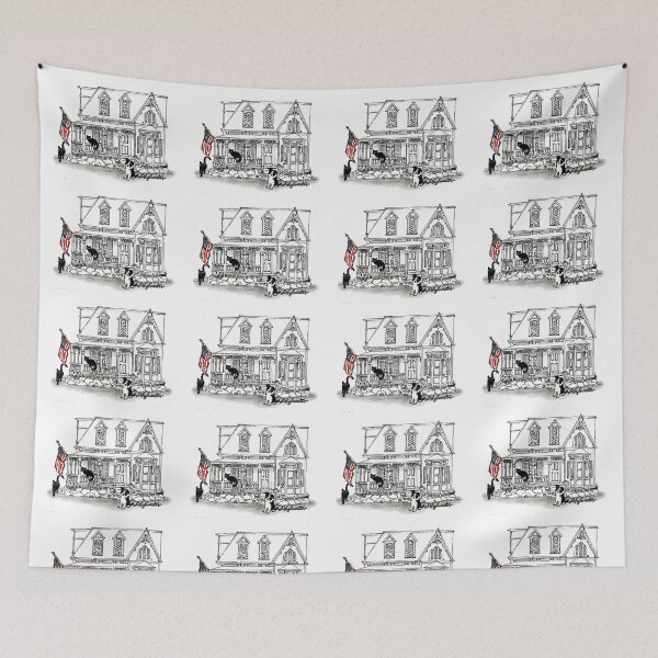 Item preview, Two Cats, A Dog And An American Flag On Their Victorian Two Story Home designed and sold by DonSylvester.