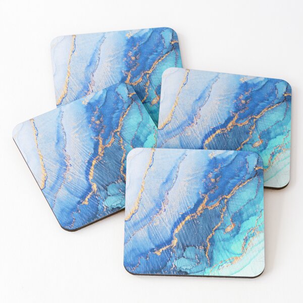 Item preview, Aqua Blue Gold Abstract Ink designed and sold by Olga Shvartsur.