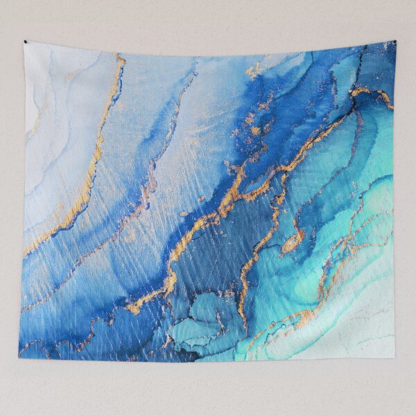 Item preview, Aqua Blue Gold Abstract Ink designed and sold by Olga Shvartsur.