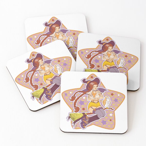 Witchy Cute Animal Lover Halloween Kawaii sticker Coasters (Set of 4)