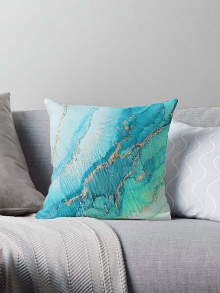 Turquoise Aqua Gold Ocean Pillow for Sale by Olga Shvartsur Redbubble