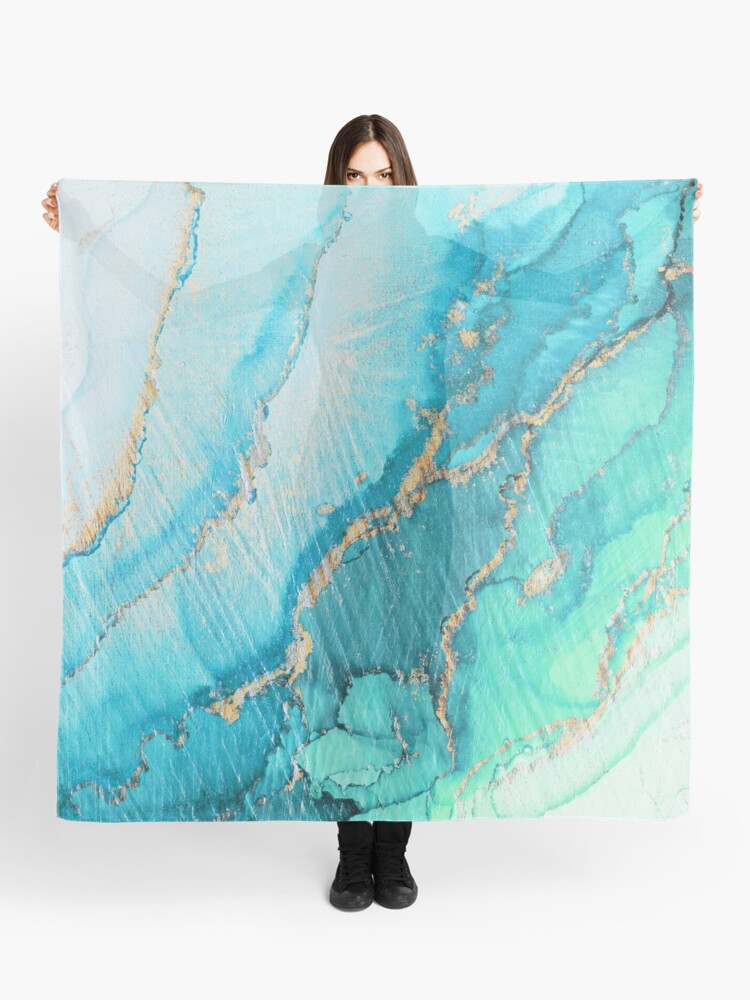 Thumbnail 1 of 3, Scarf, Turquoise Aqua Gold Ocean designed and sold by olga-shvartsur.