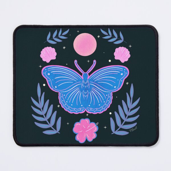 Item preview, Tropical Butterfly dreams of Sunrise Shells and Hibiscus in blue and pink designed and sold by Guided by Light Art.