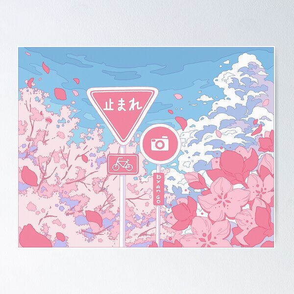 Item preview, The cute Japanese signs, sky, and pink cherry blossom  designed and sold by AnGoArt.