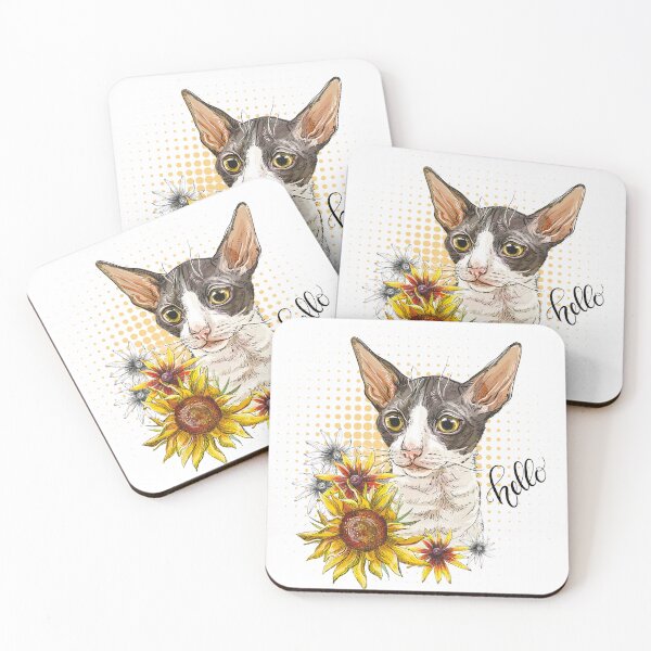 Item preview, Hand drawing Cornish Rex cat with sunflowers designed and sold by Alinart16.