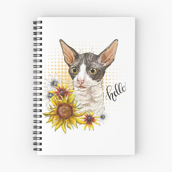 Item preview, Hand drawing Cornish Rex cat with sunflowers designed and sold by Alinart16.