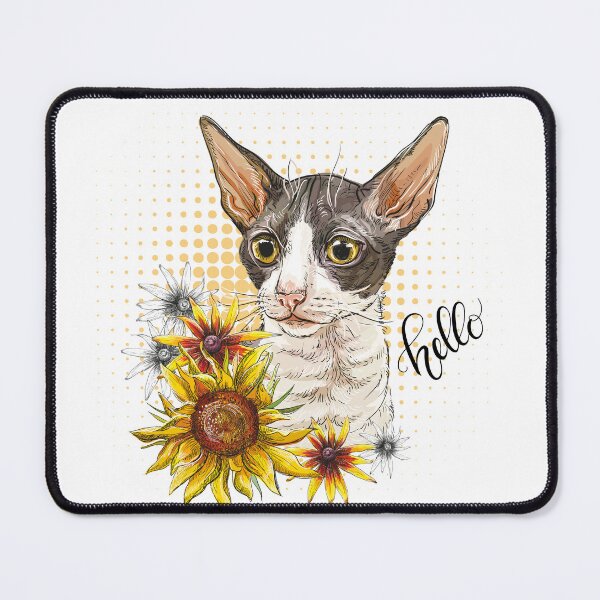 Item preview, Hand drawing Cornish Rex cat with sunflowers designed and sold by Alinart16.