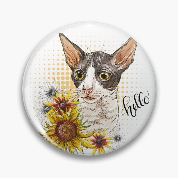 Item preview, Hand drawing Cornish Rex cat with sunflowers designed and sold by Alinart16.