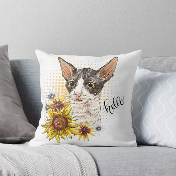 Item preview, Hand drawing Cornish Rex cat with sunflowers designed and sold by Alinart16.
