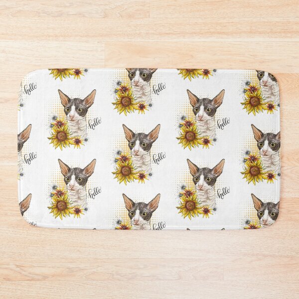 Item preview, Hand drawing Cornish Rex cat with sunflowers designed and sold by Alinart16.
