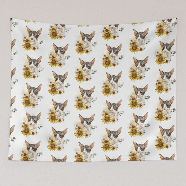 Item preview, Hand drawing Cornish Rex cat with sunflowers designed and sold by Alinart16.
