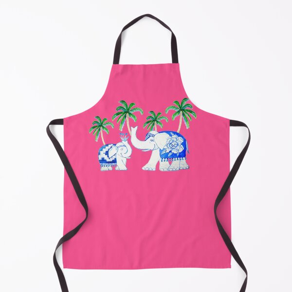 Item preview, Elephants on fuchsia pink , Chinoiserie elephants in blue and white designed and sold by MagentaRose.