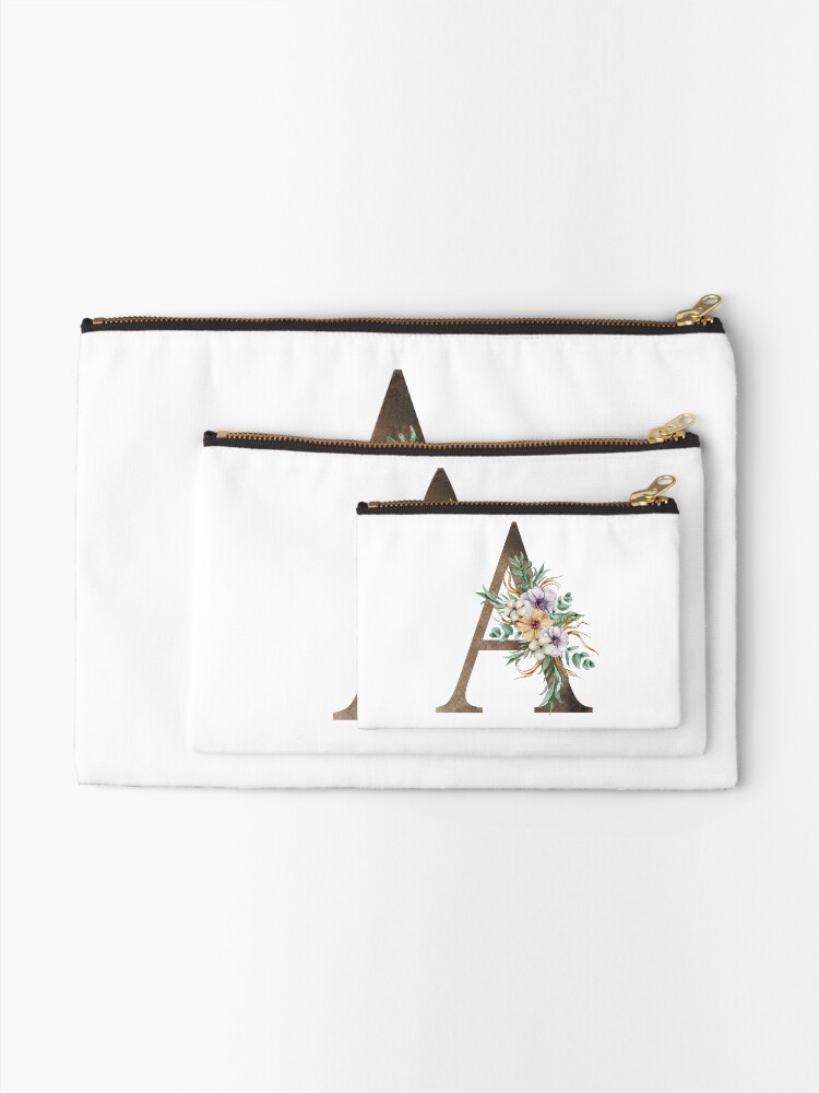 Alternate view of Watercolor floral A letter print Zipper Pouch