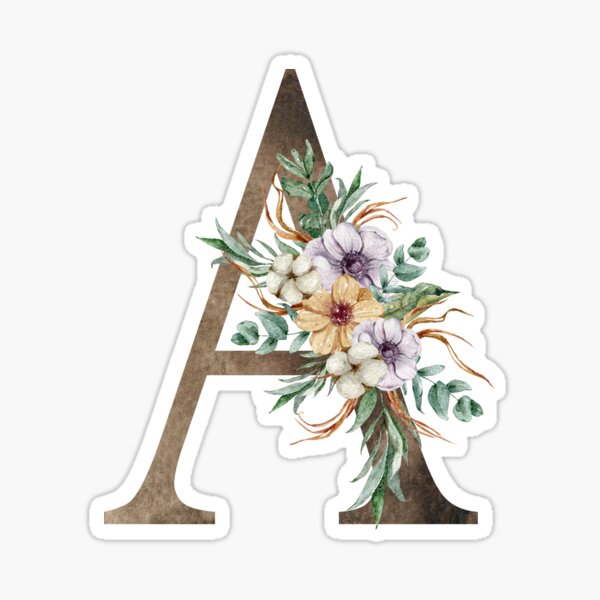 Watercolor floral A letter print Sticker