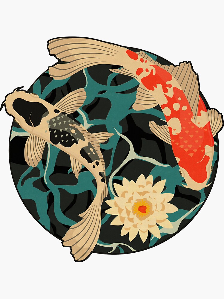 Premium Vector  Koi fish with japanese wave and flowers in