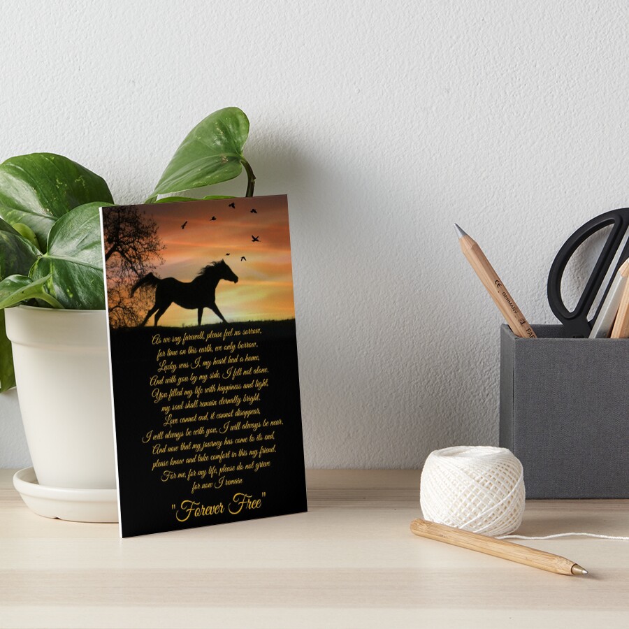 "Horse Memorial Forever Free Poem by Stephanie Laird" Art Board Print