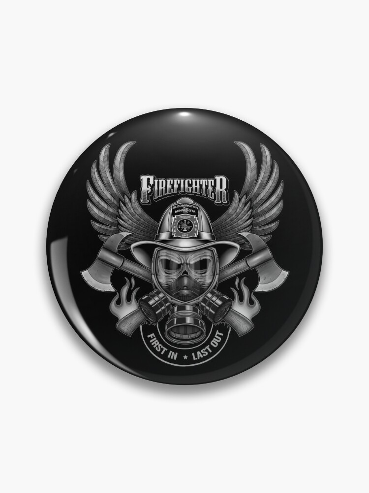 FIREFIGHTER SKULL FIRST In Last Out Fireman Lanyard Reel Badge ID