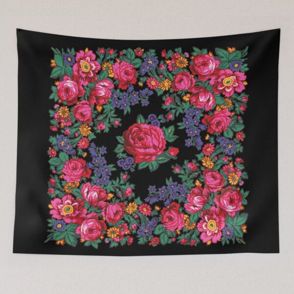 Item preview, Black / Pink Tea Rose Native Floral Print designed and sold by JMWCD.