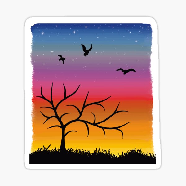 Item preview, Sunset birds over lone tree designed and sold by SrirachaVine.