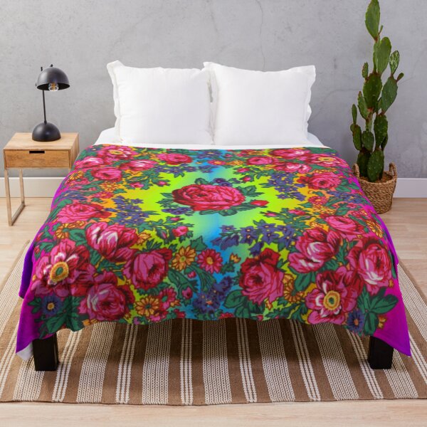 Item preview, Neon Rainbow Gradient / Pink Tea Rose Native Floral Print designed and sold by JMWCD.