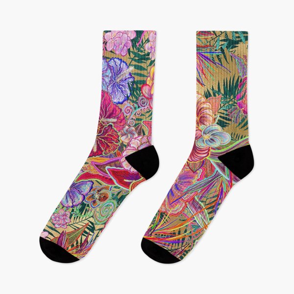 Artikelvorschau, Hawaiian Flowers by Maru, tropical flowers, floral print, gold & pink 2022 entworfen und verkauft von airam cordido.